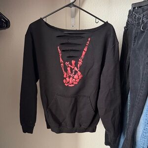 Black Off the Shoulder Sweatshirt w/Skeleton Graphics by The Drive Clothing Co.